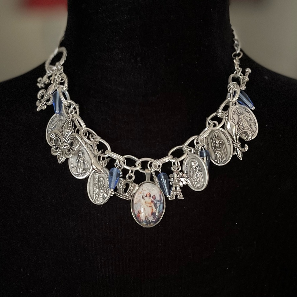 Charm Bracelet Joan of Arc, French Saints, Vintage Czech Glass